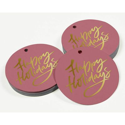 Etiquetas Para Pendurar Em Papel Metalizado "Happy Holiday" Para Lembrancinhas - Inkdotpot 100 Etiquetas Metalizadas / Rosa - Dourado