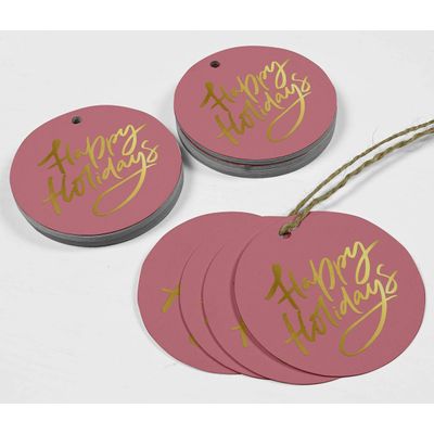 Etiquetas Para Pendurar Em Papel Metalizado "Happy Holiday" Para Lembrancinhas - Inkdotpot 100 Etiquetas Metalizadas / Rosa - Dourado