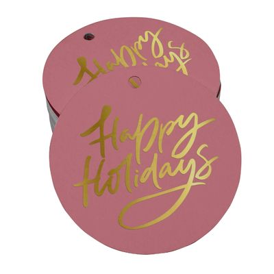 Etiquetas Para Pendurar Em Papel Metalizado "Happy Holiday" Para Lembrancinhas - Inkdotpot 100 Etiquetas Metalizadas / Rosa - Dourado