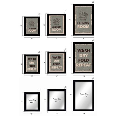 Conjunto de 2 Placas para Lavanderia - Decoração 'Lavar, Secar, Dobrar, Repetir' Arte de Parede para Casa - Inkdotpot 25,4 Cm × 30,48 Cm / Moldura Preta