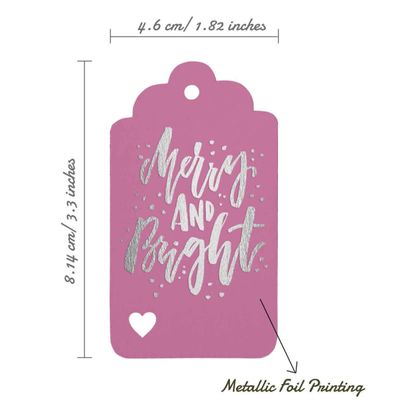Etiquetas Natalinas de Papel 'Merry And Bright' Metalizadas para Lembrancinhas para Pendurar - Inkdotpot 50 Etiquetas Metalizadas / Rosa - Prata