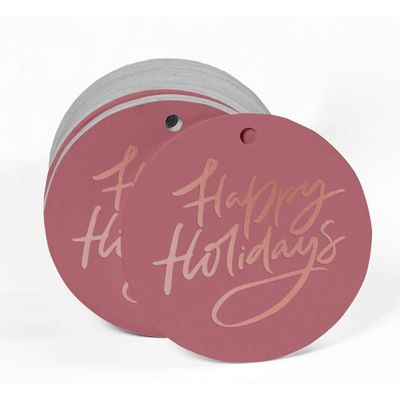 Etiquetas Para Pendurar Em Papel Metalizado "Happy Holiday" Para Lembrancinhas - Inkdotpot 100 Etiquetas Metalizadas / Rosa - Ouro Rosé