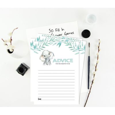 Conjunto com 50 Jogos para Chá de Bebê, Jogo Alfabeto do Bebê ABC com Elefante, Unissex, Suprimentos para Festa - Inkdotpot 12,7 Cm × 17,78 Cm / Branco - Cartão de Conselho