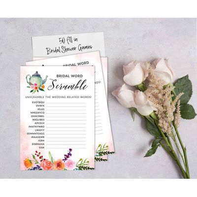 Coleção Floral para Despedida de Solteira e Chá de Noiva Cartas do Jogo Polish Or Porn Pacote com 50 Unidades - Inkdotpot 12,7 Cm × 17,78 Cm / Branco - Jogo de Palavras da Noiva