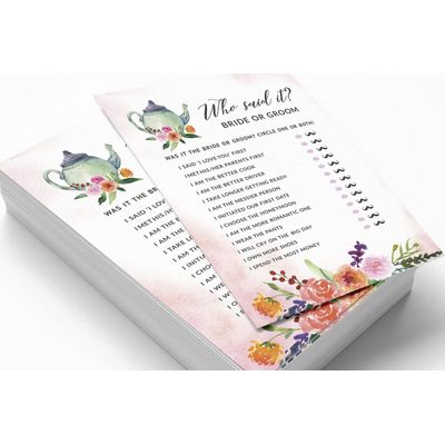 Coleção Floral para Despedida de Solteira e Chá de Noiva Cartas do Jogo Polish Or Porn Pacote com 50 Unidades - Inkdotpot 12,7 Cm × 17,78 Cm / Branco - Ele Disse, Ela Disse