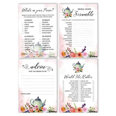 Coleção Floral para Despedida de Solteira e Chá de Noiva Cartas do Jogo Polish Or Porn Pacote com 50 Unidades - Inkdotpot 12,7 Cm × 17,78 Cm / Branco - Conjunto de 4