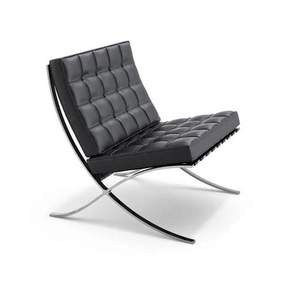 Poltrona Barcelona Couro Natural Com Puff Cromada Preto