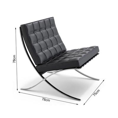 Poltrona Barcelona Couro Natural Com Puff Cromada Preto