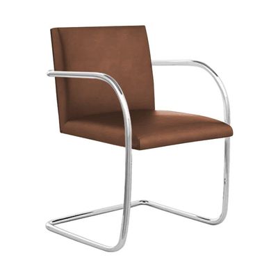 Kit 4 Cadeiras Brno Para Escritório Couro Sintético Marrom Tubular Cromada