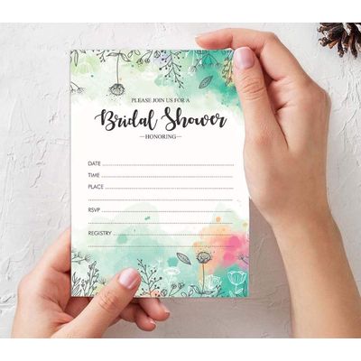 Cartões de Jogo Quadrados em Branco, 50 Un., Ideias de Presente para Chá de Noiva e Despedida de Solteira, Floral com Folhagem - Inkdotpot 12,7 Cm × 17,78 Cm / Branco - Convite