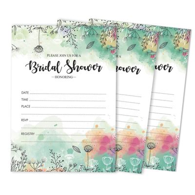 Cartões de Jogo Quadrados em Branco, 50 Un., Ideias de Presente para Chá de Noiva e Despedida de Solteira, Floral com Folhagem - Inkdotpot 12,7 Cm × 17,78 Cm / Branco - Convite