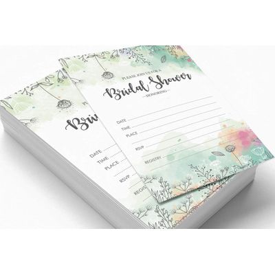 Cartões de Jogo Quadrados em Branco, 50 Un., Ideias de Presente para Chá de Noiva e Despedida de Solteira, Floral com Folhagem - Inkdotpot 12,7 Cm × 17,78 Cm / Branco - Convite