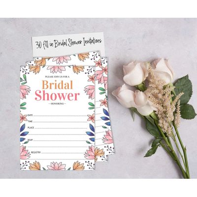 Cartões de Jogo Quadrados em Branco, 50 Un., Ideias de Presente para Chá de Noiva e Despedida de Solteira, Floral com Folhagem - Inkdotpot 12,7 Cm × 17,78 Cm / Branco - Convite