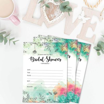 Cartões de Jogo Quadrados em Branco, 50 Un., Ideias de Presente para Chá de Noiva e Despedida de Solteira, Floral com Folhagem - Inkdotpot 12,7 Cm × 17,78 Cm / Branco - Convite