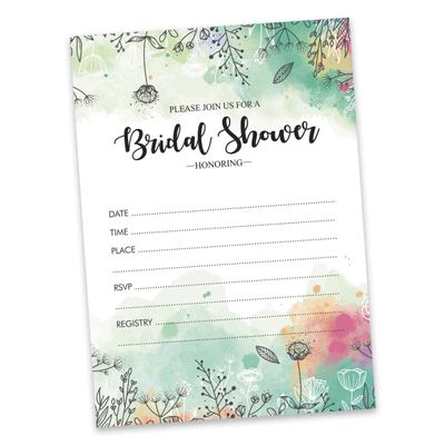Cartões de Jogo Quadrados em Branco, 50 Un., Ideias de Presente para Chá de Noiva e Despedida de Solteira, Floral com Folhagem - Inkdotpot 12,7 Cm × 17,78 Cm / Branco - Convite