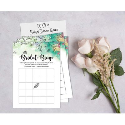 Cartões de Jogo Quadrados em Branco, 50 Un., Ideias de Presente para Chá de Noiva e Despedida de Solteira, Floral com Folhagem - Inkdotpot 12,7 Cm × 17,78 Cm / Branco - Bingo da Noiva