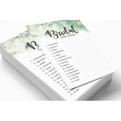 Cartões de Jogo Quadrados em Branco, 50 Un., Ideias de Presente para Chá de Noiva e Despedida de Solteira, Floral com Folhagem - Inkdotpot 12,7 Cm × 17,78 Cm / Branco - Jogo de Palavras da Noiva