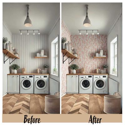 Vinil Autoadesivo Removível Monocromático em Rosa com Cavalos-Marinhos e Ondas, Mural para Banheiro, Lavanderia e Closet - S4Sassy 63,5 cm (L) × 304,8 cm (C) / Rosa - Vinil Liso