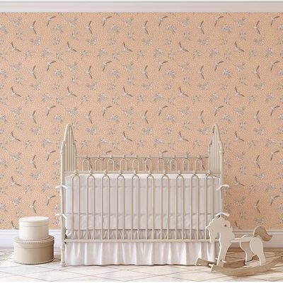 Papel de Parede Autoadesivo Laranja com Pássaros Voando e Bolinhas, Vinil Removível DIY para Parede de Entrada, Decoração Fácil - S4sassy 63,5 cm (L) × 304,8 cm (C) / Laranja - Vinil Liso