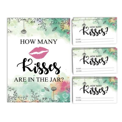 Cartões de Jogo Quadrados em Branco, 50 Un., Ideias de Presente para Chá de Noiva e Despedida de Solteira, Floral com Folhagem - Inkdotpot 8,89 Cm × 5,08 Cm / Branco - Quantos Beijos?