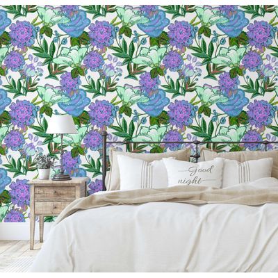 Vinil Autoadesivo Removível para Parede, Estampa Floral Folk Chique Verde, Mural Instantâneo para Banheiro e Lavanderia - S4Sassy 63,5 cm (L) × 914,4 cm (C) / Verde - Vinil Liso