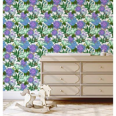 Vinil Autoadesivo Removível para Parede, Estampa Floral Folk Chique Verde, Mural Instantâneo para Banheiro e Lavanderia - S4Sassy 63,5 cm (L) × 914,4 cm (C) / Verde - Vinil Liso