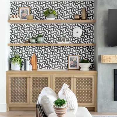 Papel de Parede Autoadesivo Impermeável com Estampa de Flechas Intertravadas, Cinza, Removível para Quarto e Sala de Jantar - S4sassy 63,5 cm (L) × 609,6 cm (C) / Cinza - Vinil Liso