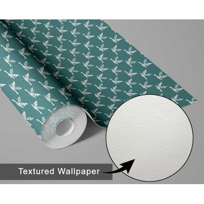 Papel de Parede Autoadesivo com Estampa de Pássaros Voando, Vinil Verde Removível DIY para Parede de Destaque na Entrada - S4sassy 63,5 cm (L) × 914,4 cm (C) / Verde - Vinil Texturizado