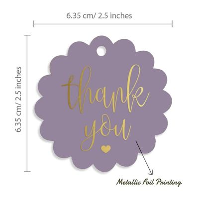 Etiquetas de Papel 'Obrigado' para Lembrancinhas de Chá de Noiva para Pendurar com Foil Artesanal - Inkdotpot 100 Etiquetas Metalizadas / Roxo - Ouro Rosé