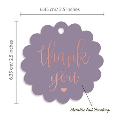 Etiquetas de Papel 'Obrigado' para Lembrancinhas de Chá de Noiva para Pendurar com Foil Artesanal - Inkdotpot 100 Etiquetas Metalizadas / Roxo - Ouro Rosé