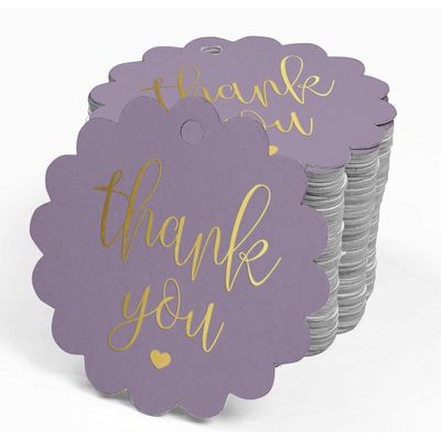 Etiquetas de Papel 'Obrigado' para Lembrancinhas de Chá de Noiva para Pendurar com Foil Artesanal - Inkdotpot 100 Etiquetas Metalizadas / Roxo - Ouro Rosé