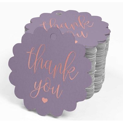 Etiquetas de Papel 'Obrigado' para Lembrancinhas de Chá de Noiva para Pendurar com Foil Artesanal - Inkdotpot 100 Etiquetas Metalizadas / Roxo - Ouro Rosé