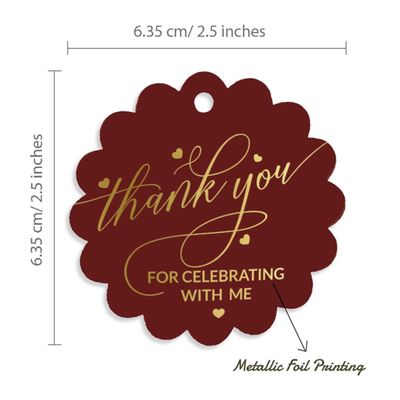 Etiquetas de Papel "Obrigado por Celebrar Comigo" para Lembrancinha de Aniversário, Metalizadas Artesanais para Pendurar - Inkdotpot 100 Etiquetas Metalizadas / Vermelho - Dourado