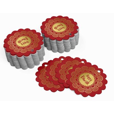 Etiquetas de Papel Pendentes para Lembrancinha 'Happy Diwali' com Foil para Artesanato - Inkdotpot 100 Etiquetas Metalizadas / Vermelho - Dourado