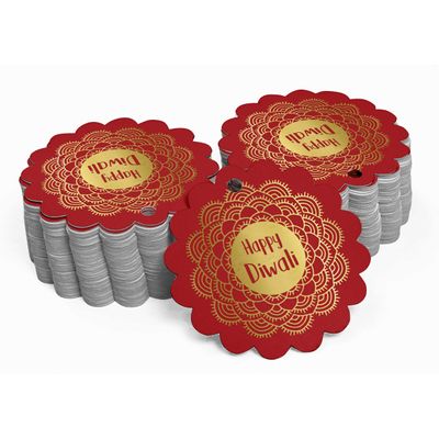 Etiquetas de Papel Pendentes para Lembrancinha 'Happy Diwali' com Foil para Artesanato - Inkdotpot 100 Etiquetas Metalizadas / Vermelho - Dourado