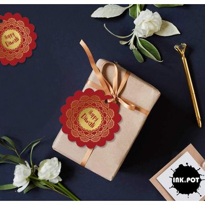Etiquetas de Papel Pendentes para Lembrancinha 'Happy Diwali' com Foil para Artesanato - Inkdotpot 100 Etiquetas Metalizadas / Vermelho - Dourado
