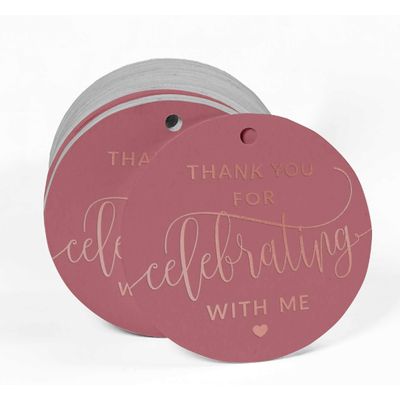 Etiquetas de Papel 'Thank You for Celebrating with Me' em Foil para Lembrancinhas de Aniversário para Pendurar - Inkdotpot 100 Etiquetas Metalizadas / Rosa - Ouro Rosé