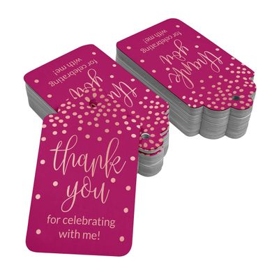 Tags de Papel para Lembrancinhas de Aniversário 'Obrigado por Celebrar Comigo' com Detalhe Metalizado - Inkdotpot 50 Etiquetas Metalizadas / Rosa - Ouro Rosé