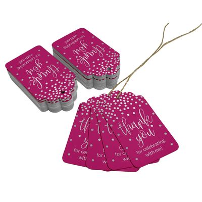 Tags de Papel para Lembrancinhas de Aniversário 'Obrigado por Celebrar Comigo' com Detalhe Metalizado - Inkdotpot 50 Etiquetas Metalizadas / Rosa - Prata
