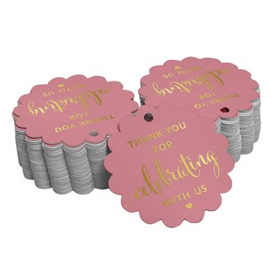 Tags de Papel Foil Obrigado por Celebrar Conosco para Lembranças - Chá de Noiva/Bebê/Aposentadoria/Casamento/Aniversário - Inkdotpot 50 Etiquetas Metalizadas / Rosa - Dourado