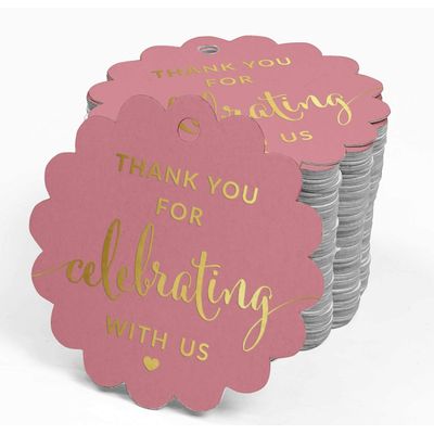 Tags de Papel Foil Obrigado por Celebrar Conosco para Lembranças - Chá de Noiva/Bebê/Aposentadoria/Casamento/Aniversário - Inkdotpot 50 Etiquetas Metalizadas / Rosa - Dourado