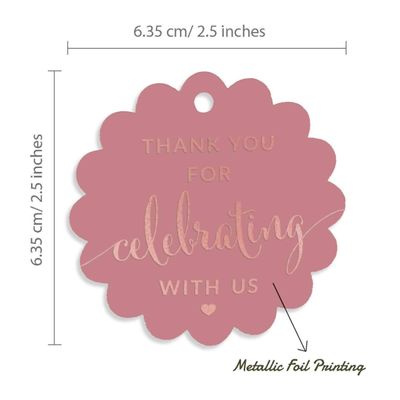 Tags de Papel Foil Obrigado por Celebrar Conosco para Lembranças - Chá de Noiva/Bebê/Aposentadoria/Casamento/Aniversário - Inkdotpot 50 Etiquetas Metalizadas / Rosa - Ouro Rosé