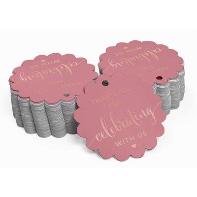 Tags de Papel Foil Obrigado por Celebrar Conosco para Lembranças - Chá de Noiva/Bebê/Aposentadoria/Casamento/Aniversário - Inkdotpot 50 Etiquetas Metalizadas / Rosa - Ouro Rosé
