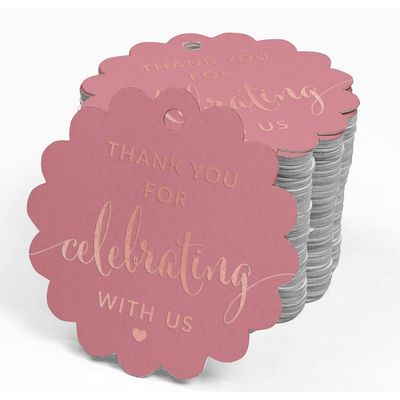 Tags de Papel Foil Obrigado por Celebrar Conosco para Lembranças - Chá de Noiva/Bebê/Aposentadoria/Casamento/Aniversário - Inkdotpot 50 Etiquetas Metalizadas / Rosa - Ouro Rosé
