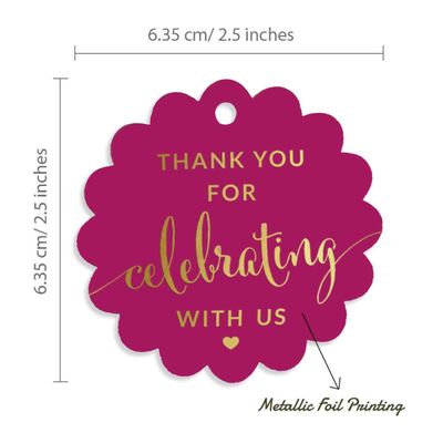 Etiquetas Metalizadas para Lembranças Obrigado por Celebrar conosco Chá de Noiva-Chá de Bebê-Aposentadoria-Casamento-Aniversário - Inkdotpot 50 Etiquetas Metalizadas / Rosa - Dourado