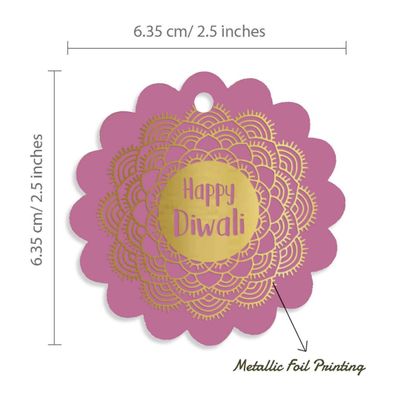 Etiquetas de Papel 'Happy Diwali' para Lembrancinhas com Acabamento Metalizado, Pendentes - Inkdotpot 50 Etiquetas Metalizadas / Rosa - Dourado