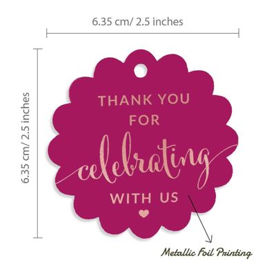 Etiquetas Metalizadas para Lembranças Obrigado por Celebrar conosco Chá de Noiva-Chá de Bebê-Aposentadoria-Casamento-Aniversário - Inkdotpot 50 Etiquetas Metalizadas / Rosa - Ouro Rosé