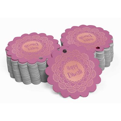 Etiquetas de Papel 'Happy Diwali' para Lembrancinhas com Acabamento Metalizado, Pendentes - Inkdotpot 50 Etiquetas Metalizadas / Rosa - Ouro Rosé