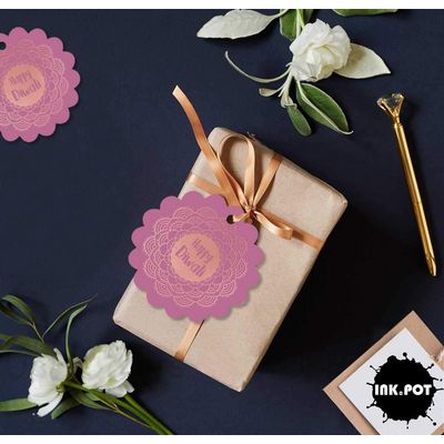 Etiquetas de Papel 'Happy Diwali' para Lembrancinhas com Acabamento Metalizado, Pendentes - Inkdotpot 50 Etiquetas Metalizadas / Rosa - Ouro Rosé