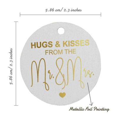 Etiquetas de Papel Metalizado 'Abraços e Beijos' para Lembrancinhas de Casamento - Inkdotpot 100 Etiquetas Metalizadas / Branco - Dourado